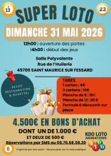 SUPER LOTO - 4.500 € DE LOTS EN BONS D'ACHATS DONT 1 DE 1.000 € ET 2 DE 500 € SUPER LOTO - 4.500 € DE LOTS EN BONS D'ACHATS DONT 1 DE 1.000 € ET 2 DE 500 €