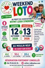 WEEKEND LOTO : 12 et 13 septembre 2026 au Moulin Neuf de Soisy-Sur-Ecole. Nombreux lots : Centrale vapeur, robot pâtissier, vélo d'appartement, cafetières à dosettes, yaourtière, bons de 25 euros, grille-pain, glacière, valise, poêle,... WEEKEND LOTO : 12 et 13 septembre 2026 au Moulin Neuf de Soisy-Sur-Ecole. Nombreux lots : Centrale vapeur, robot pâtissier, vélo d'appartement, cafetières à dosettes, yaourtière, bons de 25 euros, grille-pain, glacière, valise, poêle,...