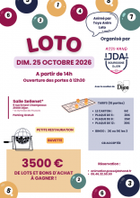 Loto JDA DIJON HANDBALL 25-10-26 Affiche du loto JDA DIJON HANDBALL (3500 lots et bons, 25/10/26, gymnase SELLENET)